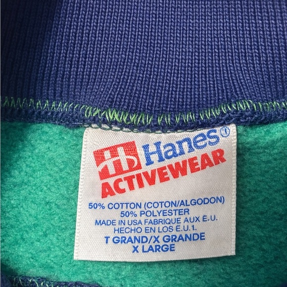 Vintage Hanes Cottagecore Heart Sweatshirt Green Blue 90s Made in USA XL - Picture 11 of 13